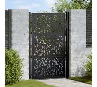 vidaXL Garden Gate 105x155 cm Black Weathering Steel Laser-cut Leaf Design - Sturdy & Lockable Patio/Driveway Metal Entrance