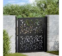 vidaXL Garden Gate Black 105x106 cm Steel Leaf Design