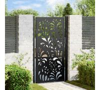 vidaXL Garden Gate Black 105x180 cm Steel Wave Design