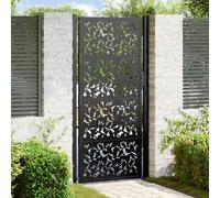vidaXL Garden Gate Black 105x205 cm Steel Leaf Design