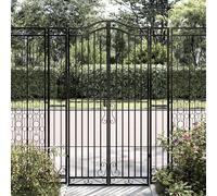 vidaXL Ornamental Garden Gate in Black Wrought Iron - Outdoor Entryway with Lockable System, Elegant Post Design