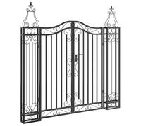 vidaXL Garden Gate Black, Wrought Iron Dual Entryway Gate for Patio or Garden, Durable and Lockable, 121x8x120 cm, Decorative Design