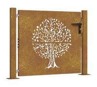 vidaXL Garden Gate, Driveway Gate for Patio Terrace Balcony Yard, Fence Gate with Lock and Handle, Fence Panel, 100x75 cm Corten Steel Tree Design