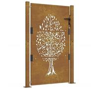 vidaXL Garden Gate, Driveway Gate for Patio Terrace Balcony Yard, Fence Gate with Lock and Handle, Fence Panel, 105x130 cm Corten Steel Tree Design