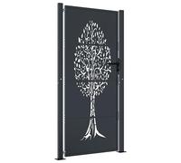 vidaXL Garden Gate Fence - Anthracite Steel Tree Design, 105x180 cm, Lockable Outdoor Patio Entryway