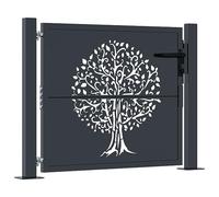 vidaXL Garden Gate Fence Fencing - Anthracite Steel, Tree Design, 105x105 cm, Outdoor Lockable Security Gate, Garden Patio Entry with Posts