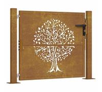 vidaXL Garden Gate Fence Panel 105x105 cm Corten Steel Tree Design with Lockable System - Durable, Anti-Corrosive, Easy Assembly, Patio/Outdoor