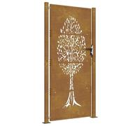 vidaXL Garden Gate Fence Panel Door - 105x205 cm - Corten Steel - Tree Design - Lockable System - Rusty Color - Easy to Assemble - Patio/Garden Entry Point