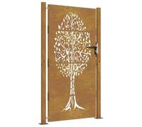 vidaXL Garden Gate in Corten Steel with Tree Design- Laser-Cut Decorative Entryway for Garden/Patio- Durable and Lockable, 105x205 cm