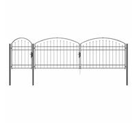 vidaXL Garden Gate with Arched Top Grey 500 x 100 cm Steel, Arch Garden Gate, Modern Security, Heavy Duty Outdoor Barrier and Patio Access, Steel Fence Decoration
