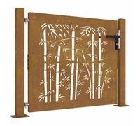 vidaXL Garden Gate with Bamboo Design in Corten Weathering Steel - y Brown, 105x105 cm, Lockable, Stable Base, 85x100 cm Gate Panel