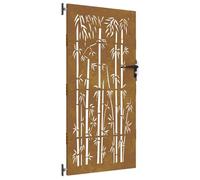 vidaXL Garden Gate with Lockable System and Rusty Finish - Laser-Cut Bamboo Pattern Corten Steel Gate for Garden and Patio 85x175 cm