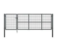 vidaXL Garden Gate with Posts Powder-coated Steel 3 Keys Swing High Wrought Driveway Gate Yard Gate Garden Entry Metal Gate 100cm Anthracite