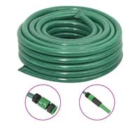 vidaXL Garden Hose Pool Hose Pipe Reel Water Hose with Fitting Set Green PVC