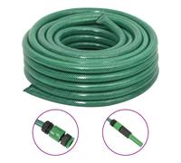 Garden Hose 50m 0.75" PVC Green with 4-Piece Fitting Set Anti-Kink High-Pressure