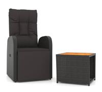 vidaXL Garden Lounge Set 2 Piece Black Poly Rattan and Solid Wood Acacia Sofa