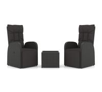 vidaXL Garden Lounge Set 3 Piece Black Poly Rattan and Steel Outdoor Sofa Set