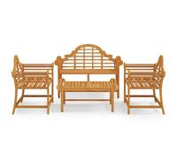 vidaXL Garden Lounge Set 4 Piece Solid Wood Teak Wooden Table Chair Patio Set