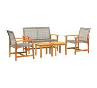 vidaXL Garden Lounge Set 5 Piece Table Chair Grey Poly Rattan and Acacia Wood