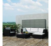 vidaXL Garden Lounge Set 6 Piece with Cushions Poly Rattan Black Sun Bed Sofa