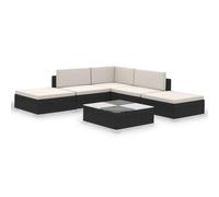 vidaXL Garden Lounge Set 6 Piece with Cushions Poly Rattan Black Furniture