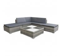 vidaXL Garden Lounge Set 6 Piece with Cushions Poly Rattan Grey Chaise Lounge