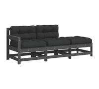 vidaXL Garden Lounge Set Outdoor Sofa Set 3 Piece with Cushions Grey Solid Wood