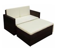 vidaXL Garden Lounge Set with Cushions 2 Piece Poly Rattan Brown Sofa Couch