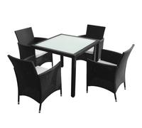 vidaXL Garden Lounge Set with Cushions 5 Piece Poly Rattan Black Outdoor Patio