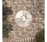 Garden Mirror Iron Round for Outdoor Use Mirror Black/Sand 40/60 cm vidaXL