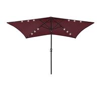 vidaXL Garden Parasol - UV Protective Bordeaux Red Outdoor Umbrella with Integrated LED lights and Steel Pole (2x3m)