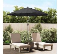Garden Parasol 270cm Black Polyester Outdoor UV Aluminium Pole Crank 24 Ribs pro
