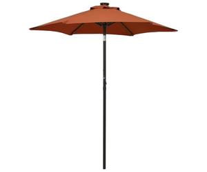 vidaXL Garden Parasol with LED Lights, Outdoor Umbrella for Balcony Terrace, Sunshade for Table, Patio Canopy, Sun Shelter, Terracotta Aluminium