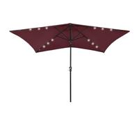 vidaXL Garden Parasol - UV Protective Bordeaux Red Outdoor Umbrella with Integrated LED lights and Steel Pole (2x3m)
