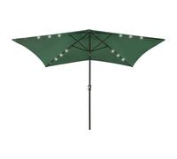 vidaXL Parasol with LEDs and Steel Pole Green Garden Parasol Beach Umbrella