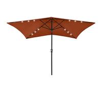 vidaXL Garden Parasol with LEDs and Steel Pole, Outdoor Umbrella for Balcony Terrace, Sunshade for Table, Patio Canopy, Sun Shelter, Terracotta