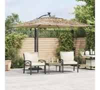 vidaXL Garden Parasol with with LEDs and Steel Pole Brown 269x269x235 cm