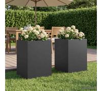 VidaXL Garden Planter 2 Pcs Black 40 X 40 X 75 Cm Cold-rolled Steel