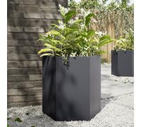 vidaXL Garden Planter Outdoor Flower Pot - Anthracite Hexagon Steel 46x40x45 cm Freestanding Raised Bed for Plants, Flowers, Vegetables, Herbs - Weather-, Open Bottom Design