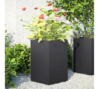vidaXL Garden Planter - Black Hexagon Outdoor Flower Pot - Patio, 46x40x45 cm - Steel Raised Bed
