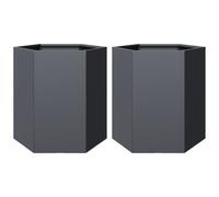vidaXL Garden Planter 2 pcs, Plant Pot for Patio Balcony Terrace, Flower Pot for Flower Herb Plant, Outdoor Planter Box, Anthracite Hexagon Steel