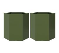 vidaXL Garden Planter Flower Pot Planter Pot 2 pcs Olive Green Hexagon Steel