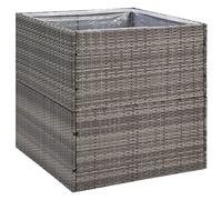 vidaXL Garden Planter in Grey, 80x80x80 cm - Durable Outdoor Patio Planter crafted from Water- Poly Rattan & Powder-Coated Steel Frame - Comes with Nylon Bag.
