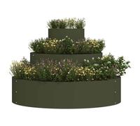 vidaXL Garden Planter Olive Green 90 x 90 x 20 cm Cold-rolled Steel, Garden and Terrace, Modern Round Planter, Steel for Outdoor Use, Sturdy Metal Pots Decor for Gardens