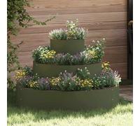 vidaXL Garden Planter Olive Green 90 x 90 x 20 cm Cold-rolled Steel, Garden and Terrace, Modern Round Planter, Steel for Outdoor Use, Sturdy Metal Pots Decor for Gardens