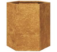 vidaXL Garden Planter Outdoor Flower Pot Hexagon Corten Steel - Weather-, Open Bottom, Ample Space, Raised Design, 46x40x45cm - Brown Metal