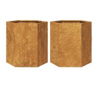 vidaXL Garden Planter Patio Flower Pots - Freestanding Hexagon Corten Steel - 46 x 40 x 45 cm - Set of 2 - Brown - for Flowers, Plants, Herbs, Vegetables