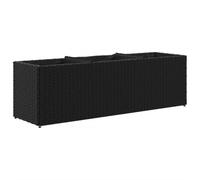 vidaXL Garden Planter - PE Rattan, Powder-Coated Steel Frame, 3 Pots, Decorative Flower Box, Black, 105x30x32 cm