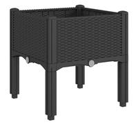 vidaXL Garden Planter w/Legs - Outdoor Elevated Flower Pot Box in Rattan-Look, Durable PP, Easy Drainage, Black, 40x40x42cm