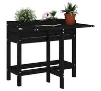vidaXL Garden Planter w/ Folding Tabletop Black Solid Pine, Black